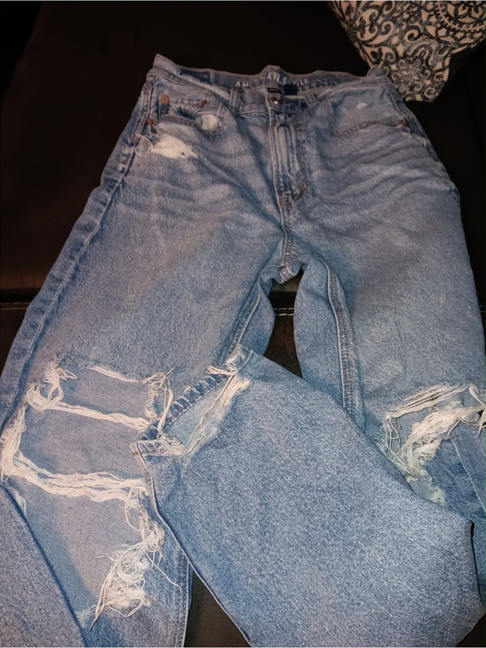 American Eagle Outfitters Light Blue Ripped Straight Leg Jeans